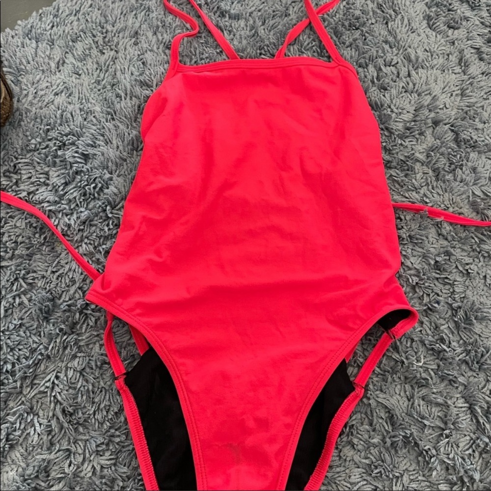 hot pink jolyn tie back one piece